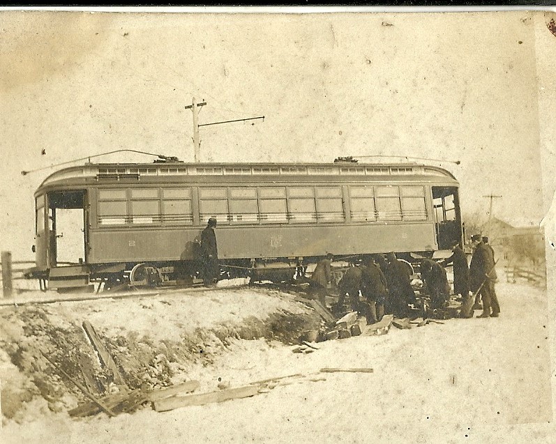 Trolley wreck at Anders corner; Valley Forge Road between Woodlyn and Water Street looking north